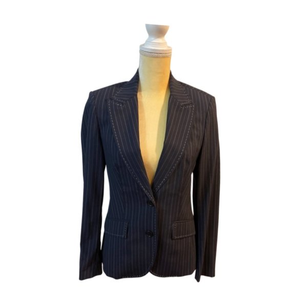 Tommy Hilfiger Jacket Blazer Strips Blue & Grey Size 4 - Picture 1 of 8
